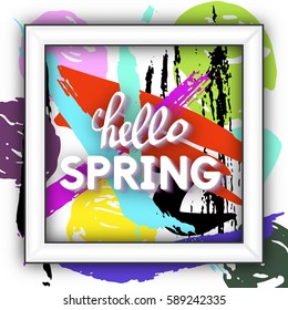 Use this Card for Congratulations. Spring Greeting Postcard. Best vector design. Decorative text with hand-drawn texture. Art Incredible template for banners, brochures, placards, flyers, posters.  
