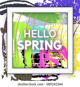Use this Card for Congratulations. Spring Greeting Postcard. Best vector design. Decorative text with hand-drawn texture. Art bizarre template for banners, brochures, placards, flyers, posters.  