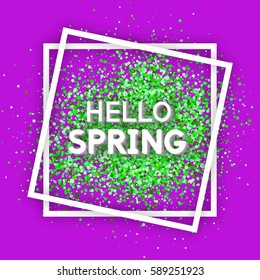 Use this Card for Congratulations. Spring Greeting Postcard. Best vector design. Decorative text with Confetti texture. Art Contemporary template for banners, brochures, placards, flyers, posters.  