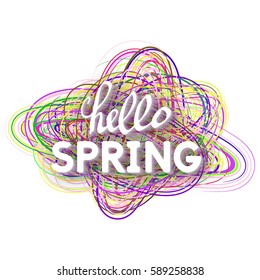 Use this Card for Congratulations. Spring Greeting Postcard. Best vector design. Decorative text with striped texture. Art Bright template for banners, brochures, placards, flyers, posters.  