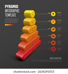Use este modelo infográfico moderno de pirâmide 3D para apresentar dados em um design de linha do tempo. Este modelo infográfico pirâmide elegante é perfeito para visualização de dados.