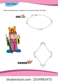 Use this preschool worksheet to help children practice drawing basic shapes and enhance their fine motor skills through tracing dashed lines.