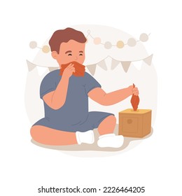 Use of tissue isolated cartoon vector illustration. Montessori preschool, tissue box toy, child using napkin, preschooler helps himself, cleaning face, exercise, practical life vector cartoon.