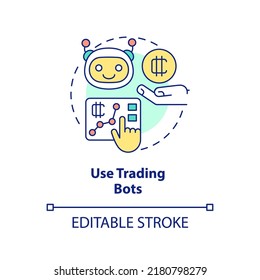 Use trading bots concept icon. Work with multiple platforms. Cryptocurrency tip abstract idea thin line illustration. Isolated outline drawing. Editable stroke. Arial, Myriad Pro-Bold fonts used