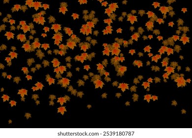 Use transparency mode. Pattern of autumn leaves falling gently on a black background. Vector illustration. 