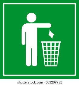 Use a trash can, no littering sign. Vector illustration isolated on green background