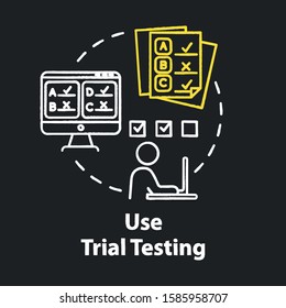 Use Trial Testing Chalk Concept Icon. Passing Online Test. Check Knowledge And Level Of Training. Entrance Examination Idea. Vector Isolated Chalkboard Illustration