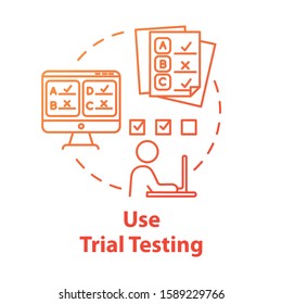 Use Trial Testing Concept Icon. Passing Online Test. Check Knowledge And Level Of Training. Entrance Examination Idea Thin Line Illustration. Vector Isolated Outline Drawing