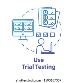 Use Trial Testing Concept Icon. Passing Online Test. Check Knowledge And Level Of Training. Entrance Examination Idea Thin Line Illustration. Vector Isolated Outline Drawing