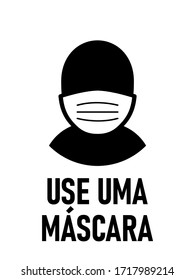 Use Uma Máscara ("Use a Face Mask" in Portuguese) Instruction Icon. Vector Image.