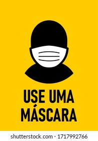 Use Uma Máscara ("Use a Face Mask" in Portuguese) Instruction Icon. Vector Image.