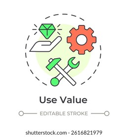 Use value multi color concept icon. Usability, efficiency. Product function, service development. Round shape line illustration. Abstract idea. Graphic design. Easy to use in infographic