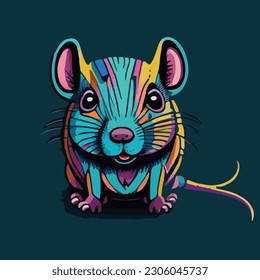 Use a vibrant color palette to create a delightful pop art rendition of a cute rat, with playful patterns and dynamic lines to highlight its adorable nature