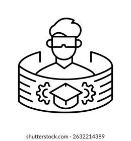 use VR AR education black line icon for digital and print projects.  Minimal clean icons for apps and websites. Modern simple icons for UI UX and branding