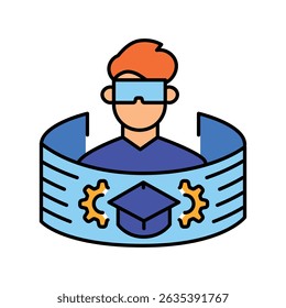 use VR AR education color flat icon for digital and print projects.  Minimal clean icons for apps and websites. Modern simple icons for UI UX and branding
