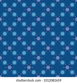 Use for wallpaper, print packaging paper, textiles. Arabic Pattern. Seamless background Eastern style blue, black and white. Mandala ornament. Vector illustration. Elements of flowers and leaves.