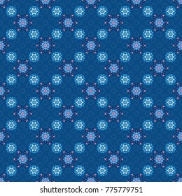 Use for wallpaper, print packaging paper, textiles. Arabic Pattern. Seamless background Eastern style blue, black and white. Mandala ornament. Vector illustration. Elements of flowers and leaves.