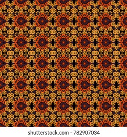 Use for wallpaper, print packaging paper, textiles. Arabic Pattern. Vector illustration. Mandala ornament. Elements of flowers and leaves. Seamless background Eastern style brown, yellow and black.