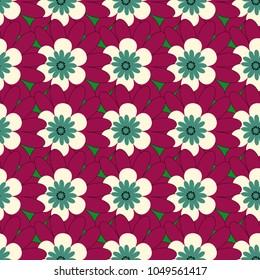 Use for wallpaper, printing on the packaging paper, textiles. Seamless floral pattern. Vintage vector ornament in purple and green tones.