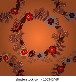 Use for wallpaper, printing on the packaging paper, textiles. Seamless floral pattern. Vintage vector ornament in magenta, orange and brown tones.