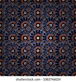 Use for wallpaper, printing on the packaging paper, textiles. Seamless floral pattern. Vintage vector ornament in black, blue and brown tones.