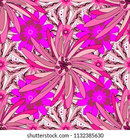Use for wallpaper, printing on the packaging paper, textiles. Seamless floral pattern. Vintage vector ornament in pink, magenta and black tones.
