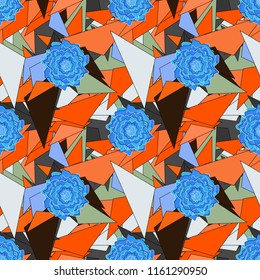 Use for wallpaper, printing on the packaging paper, textiles. Seamless floral pattern. Vintage vector ornament in blue, gray and orange tones.