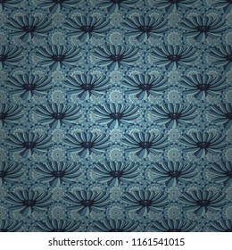 Use for wallpaper, printing on the packaging paper, textiles. Seamless floral pattern. Vintage vector ornament in black, gray and blue tones.