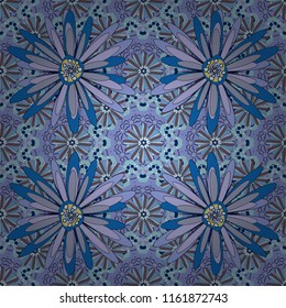 Use for wallpaper, printing on the packaging paper, textiles. Seamless floral pattern. Vintage vector ornament in violet, blue and neutral tones.
