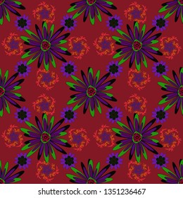 Use for wallpaper, printing on the packaging paper, textiles. Vintage vector ornament in black, red and purple tones. Seamless floral pattern.