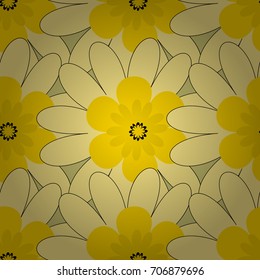 Use for wallpaper, printing on the packaging paper, textiles. Seamless floral pattern. Vintage vector ornament in brown, green and yellow tones.