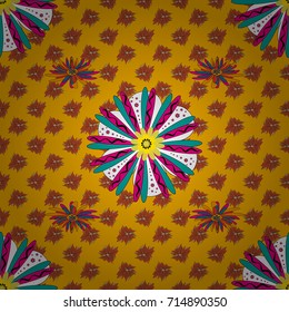 Use for wallpaper, printing on the packaging paper, textiles. Seamless floral pattern. Vintage vector ornament in yellow, orange and magenta tones.