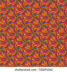 Use for wallpaper, printing on the packaging paper, textiles. Seamless floral pattern. Vintage vector ornament in orange, yellow and blue tones.