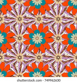 Use for wallpaper, printing on the packaging paper, textiles. Seamless floral pattern. Vintage vector ornament in red, white and orange tones.