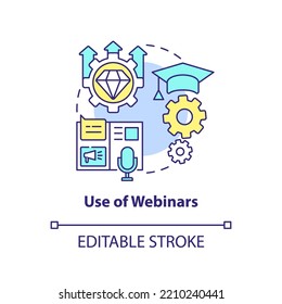 Use Of Webinars Concept Icon. Communication Event. Sales Prospecting Technique Abstract Idea Thin Line Illustration. Isolated Outline Drawing. Editable Stroke. Arial, Myriad Pro-Bold Fonts Used