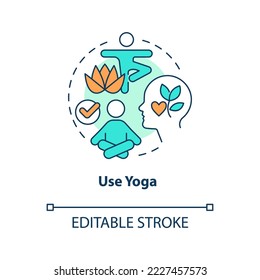 Use yoga at workplace concept icon. Work breaks. Physical activities. Self care abstract idea thin line illustration. Isolated outline drawing. Editable stroke. Arial, Myriad Pro-Bold fonts used