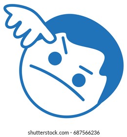 use your brains emoji, emoticon with finger to temple gesture meaning "think for yourself", simplistic facial expression vector illustration, circle or ball shaped cartoon character drawing, eps 10