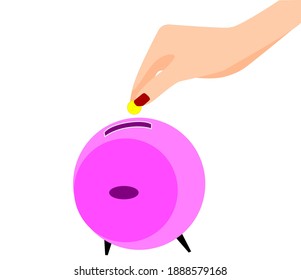 Use your hand to put coins into the piggy bank.