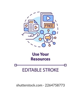 Use your resources concept icon. Get started with social media advertising abstract idea thin line illustration. Isolated outline drawing. Editable stroke. Arial, Myriad Pro-Bold fonts used