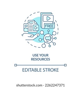 Use your resources turquoise concept icon. Get started with social media advertising abstract idea thin line illustration. Isolated outline drawing. Editable stroke. Arial, Myriad Pro-Bold fonts used