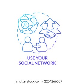 Use your social network blue gradient concept icon. Increasing business meeting attendance abstract idea thin line illustration. Isolated outline drawing. Myriad Pro-Bold font used