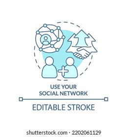 Use your social network turquoise concept icon. Increasing meeting attendance abstract idea thin line illustration. Isolated outline drawing. Editable stroke. Arial, Myriad Pro-Bold fonts used