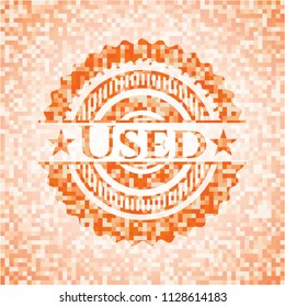 Used abstract emblem, orange mosaic background