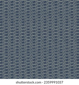 Used blue fabric, pattern with specks and small rectangles arranged in a column. Old flax or cotton napkin. Abstract vector.