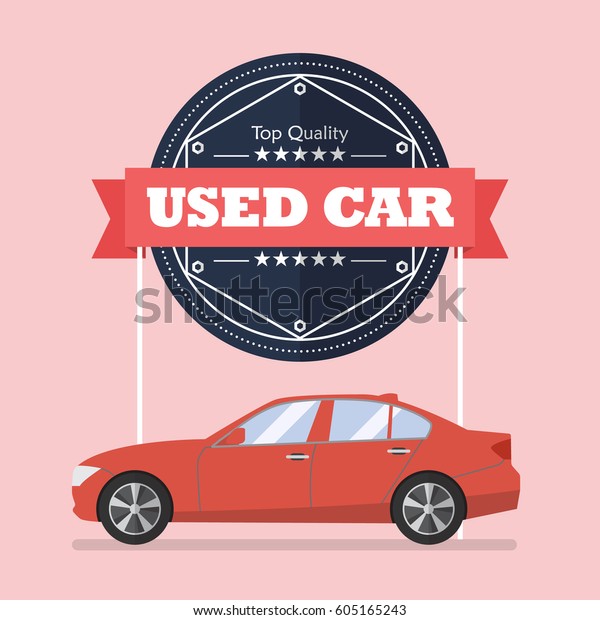 Used car\
with banner. Flat style vector\
illustration