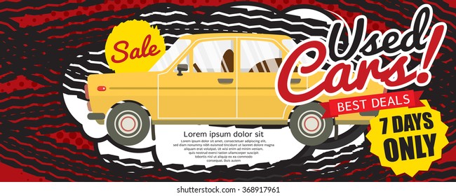 Used Car Best Deal 1500x600 Pixel Banner Vector Illustration