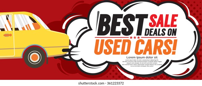 Used Car Best Sale Deal 6250x2500 Pixel Banner Vector Illustration 