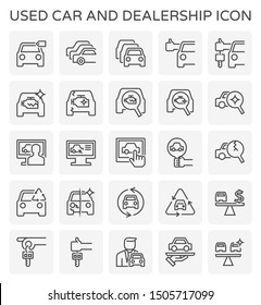 Used car and dealership icon set for used car business graphic design element, editable stroke.