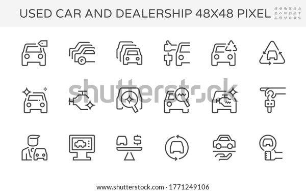 Used car and dealership vector icon set
design, 48X48 pixel perfect and editable
stroke.