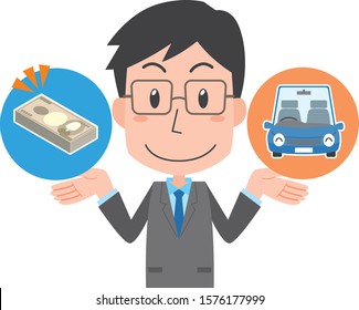 Used car purchaser man image illustration